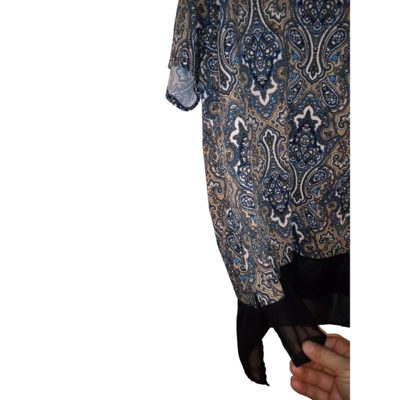 BoHo Geo Print Tunic Carol Rose Sheer Colorblock Hem Office Casual Plus Size 1X - Picture 5 of 7